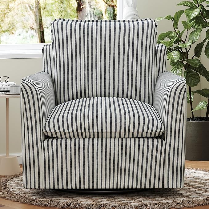 INZOY Swivel Accent Square Chair with Thick Padded Backrest Cushion, Swivel Reading Chair for Living Room Bedroom Small Spaces, Blue