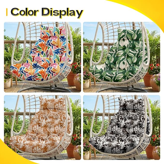 MAGIC ELEPHANT Egg Chair Cushion, Memory Foam Hanging Egg Chair Cushion Replacement, Indoor Outdoor Hammock Basket Swing Cushion with Headrest (Multicolor Leaves)
