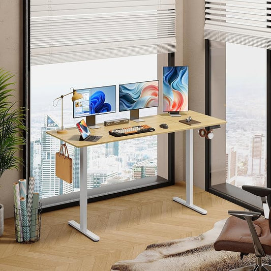 DEVAISE 71 Inch Electric Standing Desk, 3 Adjustable Computer Desk for Home Office, Ergonomic Sit to Stand Desk with LED Touchscreen,Headphone Hook, 3 Memory Preset, with Split Top, Maple