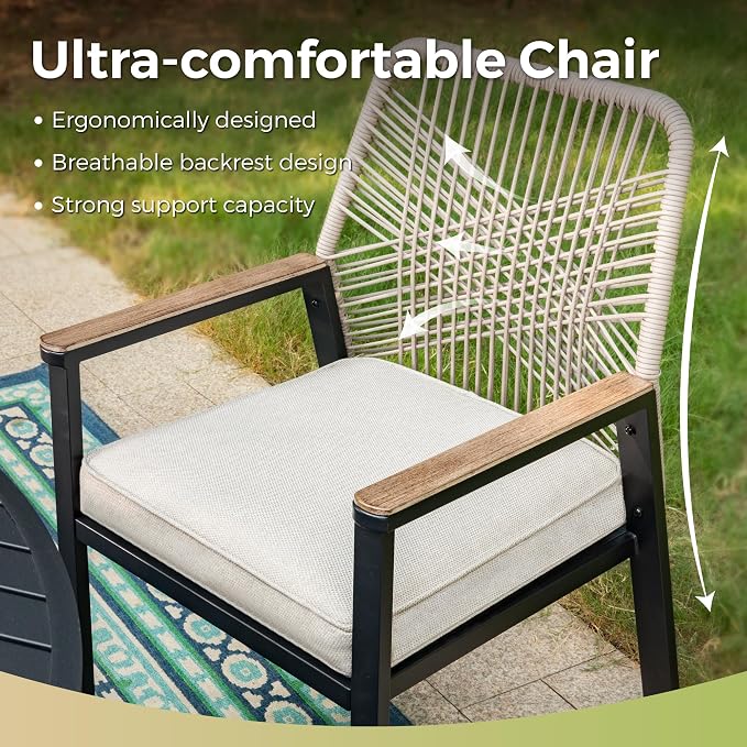MIXPATIO 5 Pieces Round Outdoor Dining Set for 4, Patio Dining Set Wicker Rattan Chairs with Soft Cushion and 42" Round Table with Umbrella Hole, Round Patio Table and Chairs for Backyard Porch