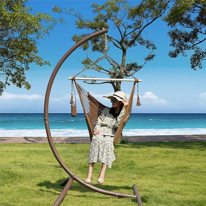 Lazy Daze Hammocks Chair Caribbean Hanging Rope Swing Chair, 40" Removable Steel Spreader Bar with Anti-Slip Rings, Soft-Spun Cotton Rope for Indoor/Outdoor Backyard & Living Room, Max 500 LBS, Tan