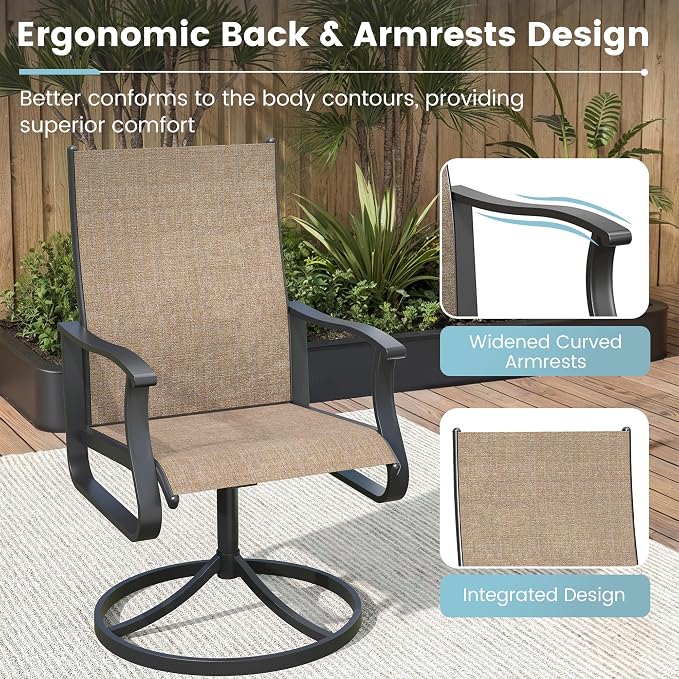 5 Pieces Patio Dining Set, Patio Outdoor Furniture Set of 4 Patio Swivel Dining Chairs and 39" Patio Spliced Round Tabletop with Umbrella Hole, for Deck, Backyard, Poolside & Garden