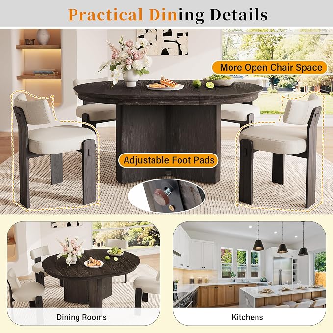 LUMISOL Round Dining Table for 4-6 People, Farmhouse Kitchen Table with Pedestal Base and Adjustable Foot Pads, Oval Extendable Dining Table for Dining Room, Kitchen, Small Space, Espresso