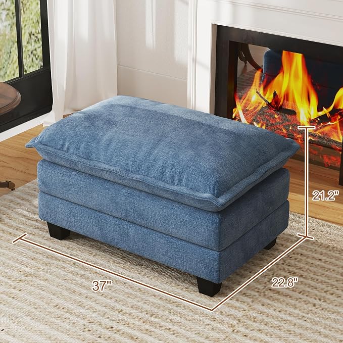 WorthFurni Cloud Couch Ottoman Modular Sectional Sofa, Comfy Deep Seat Cushion for Apartment Living Room Bedroom (Blue)
