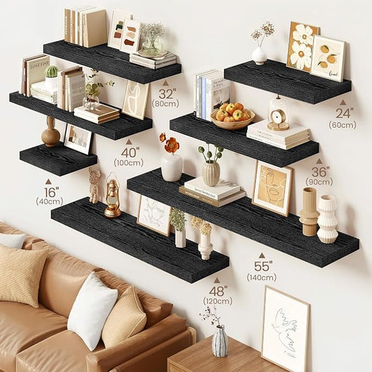 Vivelove 40 Inch Floating Shelves, Deep Wall Shelves with Invisible Brackets, Display Shlf for Bathroom Living Room Kitchen Bedroom Office Farmhouse Home Decor, 40" X 9.3" X 1.5" - Set of 2, Black
