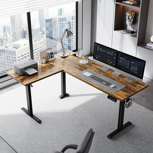 Klicelor L Shaped Standing Desk 63 x 48 Inch,Electric Height Adjustable Corner Desk with Cable Management & Power Outlets, Ergonomic Sit Stand Up Computer Table for Home Office,Rustic Brown