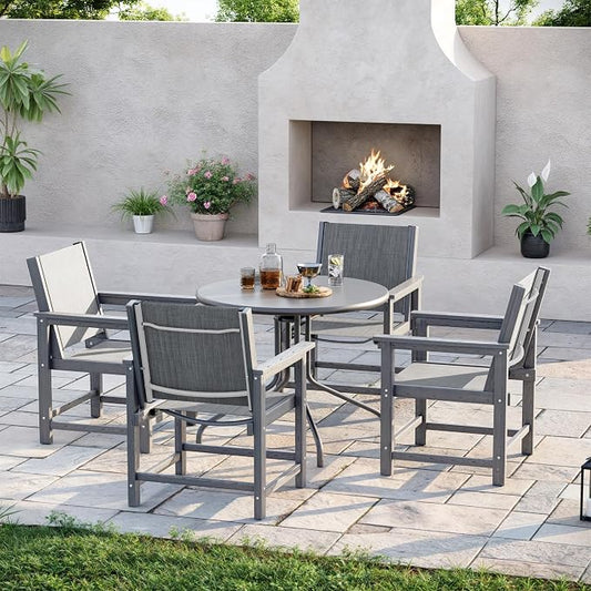 Amopatio Outdoor HDPE Dining Chairs Set of 4 All-Weather Patio Chairs with Textilene Backrest Heavy Duty for Porch Backyard Deck Lawn Garden, Gray