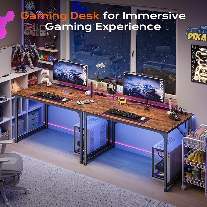 PRAISUN 40 X 24 Inch Deeper Desk with Power Outlets | Small Computer Desk for Bedroom, Office Desk for Work from Home, Writing Study Gaming Table, Stable Metal Frame, Rustic Brown