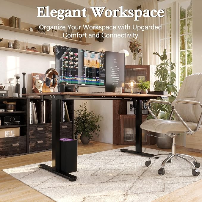 Monomi Electric Standing Desk, 63 x 28 inches Height Adjustable Ergonomic Home Office Sit Stand Up Desk with Memory Preset Controller (Rustic Brown Top/Black Frame)