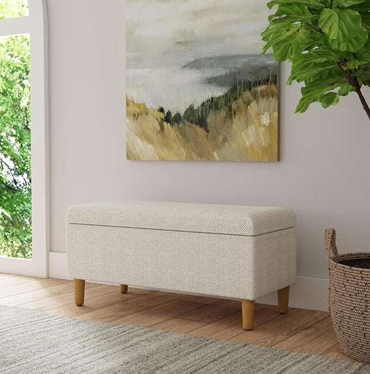 HomePop Malmo 36" Storage Bench - Cream Chevron Woven