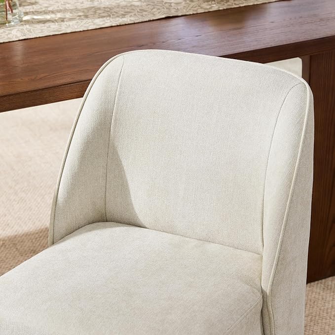 Watson & Whitely Modern Rolling Dining Chairs with Casters, Set of 2, Linen | Upholstered Seat, Removable Rollers, Fabric Armless Chairs for Dining Room, Living Room, Bedroom