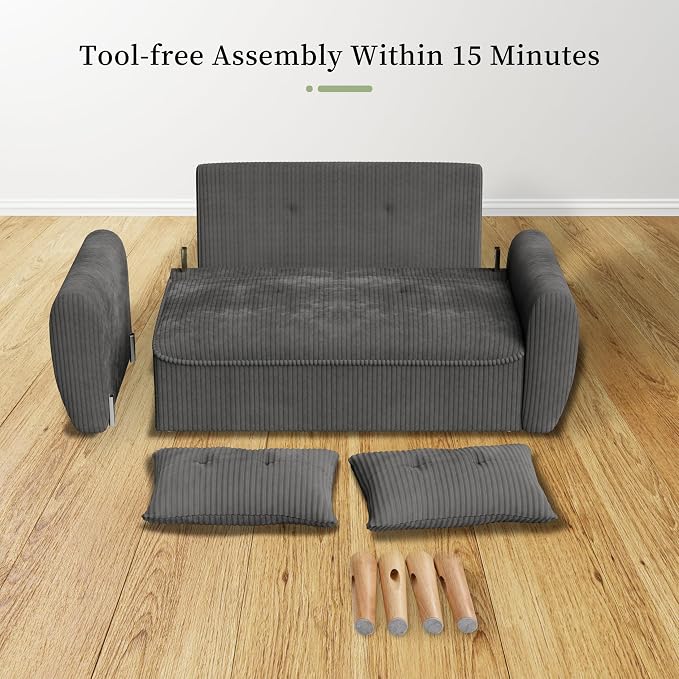 Vongrasig 48" Small Modern Loveseat Sofa, Mid Century Soft Corduroy Fabric 2-Seat Sofa Couch Tufted Love Seat with Back Cushions and Tapered Legs for Living Room, Bedroom and Small Space (Dark Gray)