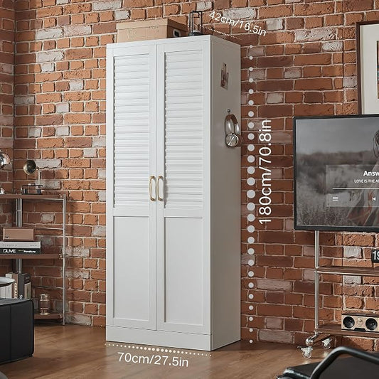 Metal Pantry Cabinet with 4 Adjustable Shelves for Kitchen Storage | Seamless One-Piece Louver Door with Furniture-Style Appeal,Stress-Free Assembly,Stable Design with Floor Protection