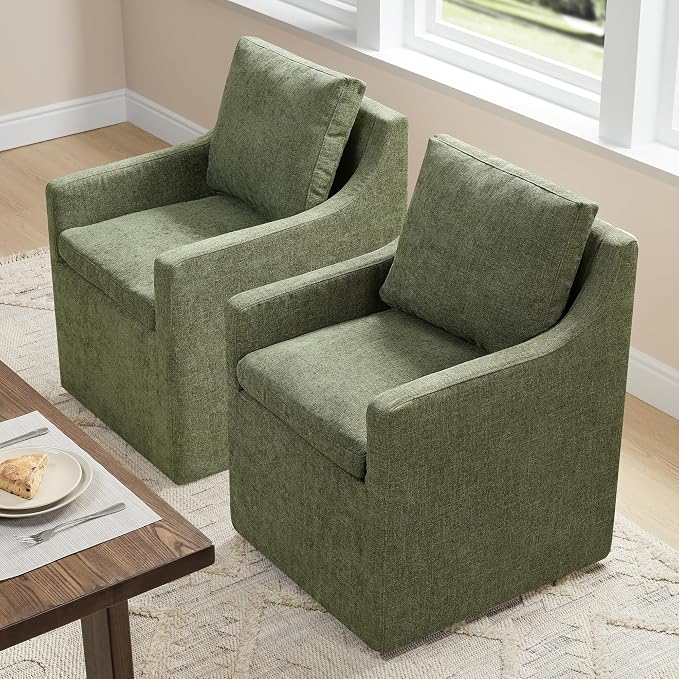 KISLOT Upholstered Dining Chairs Set of 4, Washable Cover Modren Deskchair with 4 Casters & Hidden Storage for Dining Room, Living Room, Home Office, Green, 4 Box