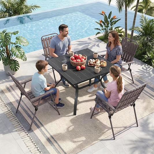 Outdoor Dining Set for 4, Patio Table and Foldable PP Chairs Set with 1.97'' Umbrella Hole, 5pcs Patio Furniture Set 37.8”x37.8” Dining Table Set with No Assembled Chairs for Porch Deck Backyard Pool