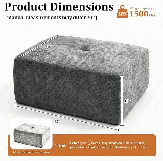 37" Oversized Boneless Couch, Comfort Cloud Sectional Couches for Living Room, Modular Sofa High Back & Extra Deep Seat, No Assembly, Soft Chenille Fabric (Dark Grey, 37 inch-Single Ottoman)