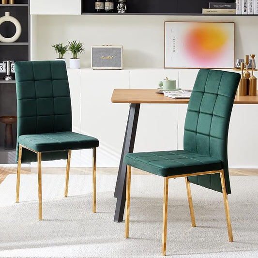 NORDICANA Upholstered Velvet Dining Chairs Classic Kitchen High Back Chairs Set of 2, Featured Dovetail Tufted Side Chairs, Golden Color Metal Legs, Forest Green