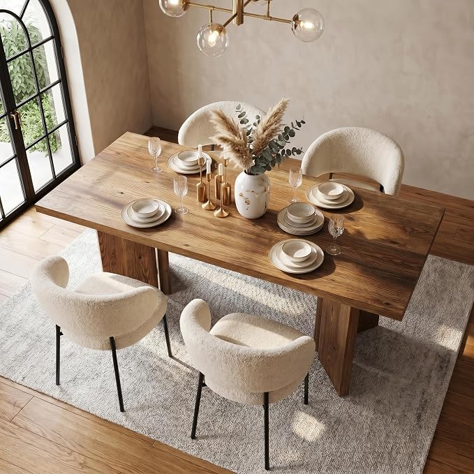 Little Tree Solid Wood Dining Table for 4-6, 63-Inch Farmhouse Kitchen Table, Wood Rectangular Dinner Tables for Kitchen & Dining Room, mesas de comedor
