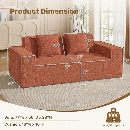 Luxanimarion 77'' Modern Small Loveseat, No Assembly Required Cloud Sofa Cloud Sofa Boneless Couches with 2 pcs Pillows for Living Room, Apartment(Polar Fleece-Brown)