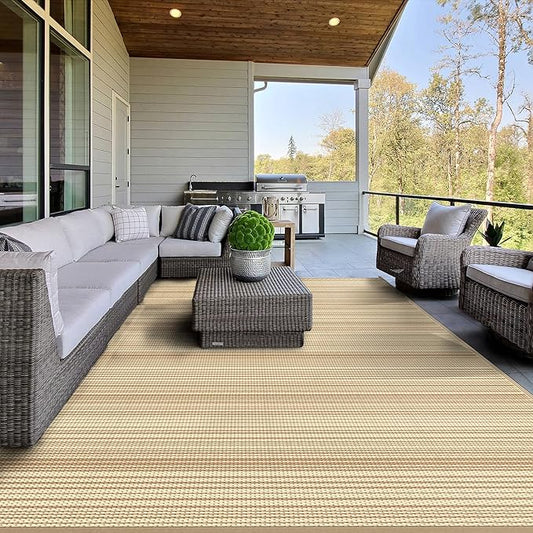 GENIMO Outdoor Rug for Patio Clearance, 8'x10' Reversible Plastic Straw Rugs, Lightweight Waterproof RV Camping Mat for Camper, Balcony, Deck, Backyard, Picnic, CoffeeBeige