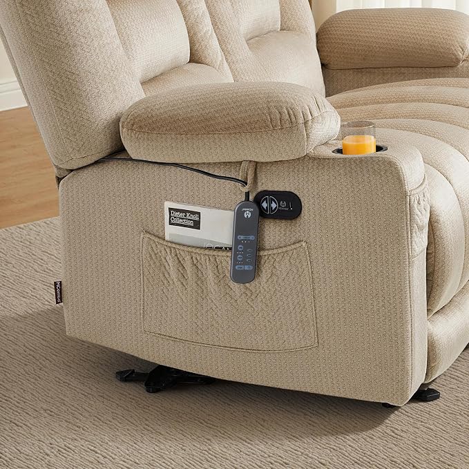 MCombo 55.9" Zero Gravity Power Loveseat Recliner with Heat and Vibration Massage, Reclining Loveseat Sofa with USB Ports, Cup Holders for Living Room, Fabric PR648SET (Beige)