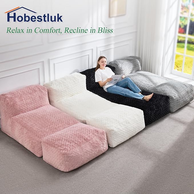 Hobestluk Giant Memory Foam Bean Bag Chairs for Adults (Light Grey,Large) | Soft Fabric,Ergonomic Back Support,Lightweight,Easy Clean,No Assembly,Wear-resisting,For Livingroom Guest room,Well-looking