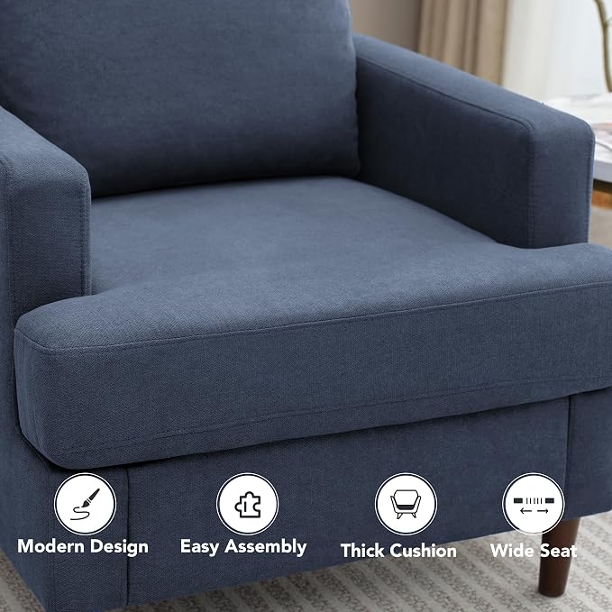 Weture Mid-Century Accent Chair,Modern Linen Fabric Armchair for Living Room,Comfy Upholstered Reading Accent Chairs for Bedroom,Single Sofa Chair with Wood Legs (Blue Grey, 2 Pack)