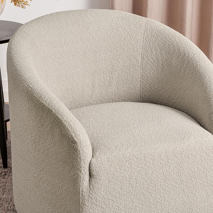 KINWELL 32" Wide Modern Boucle Swivel Barrel Chair, No Assembly Round Upholstered Swivel Accent Armchair for Living Room, Bedroom, Office (Oatmeal)