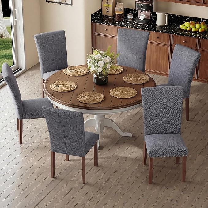 MALOL Dining Chairs Set of 2, High Back Dining Chair with Wood Legs and Nailhead Trim, Modern Padded Kitchen Room Chairs for Dining Room/Restaurant, Grey