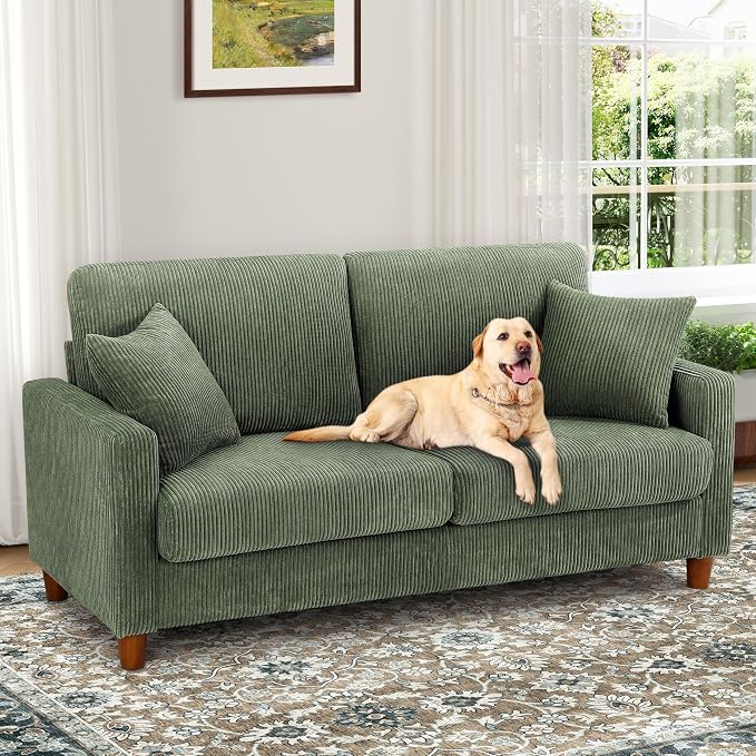 Kidirect 70in Corduroy Couch, Sofas for Living Room No Tool Assembly, Comfy Couches for Living Room 21in Deep Seats, Oversized Loveseat Sofa with 2 Pillows, 3 Seater Couch for Bedroom, Oliver Sofa
