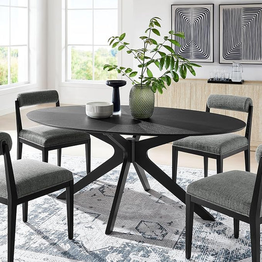 Modway Crossroads 71" Oval Wood Dining Table, Wood Veneer, Seats 6, Easy to Assemble in Black