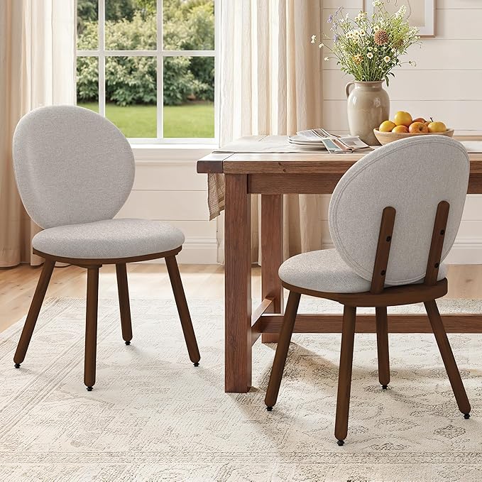LUE BONA Dining Chairs Set of 4, Upholstered Fabric Kitchen Chairs with Dual-Spine Backrest, Kitchen Chair with Solid Wood Legs and Ergonomic Curved Seat, Easy Assembly for Kitchen Dining Room, Gray