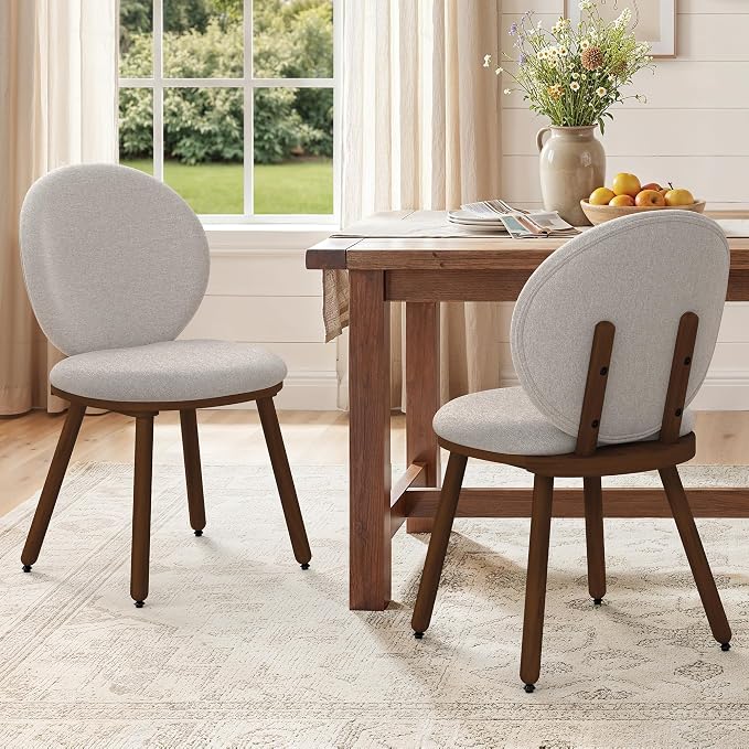 LUE BONA Dining Chairs Set of 6, Upholstered Fabric Chairs with Dual-Spine Backrest, Kitchen Chairs with Solid Wood Legs and Ergonomic Curved Seat, Easy Assembly for Kitchen Dining Room, Gray
