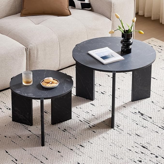Round Nesting Coffee Table Set of 2 for Small Spaces | Modern style, suitable for living rooms, wooden