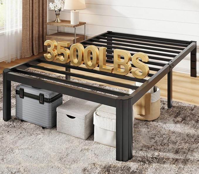 Allewie Metal Twin Bed Frame, 14 Inch 3500LBS Heavy Duty Platform Bed with Rounded Corner & Under Bed Storage, No Box Spring Needed, Noise Free, Easy Assembly, Black