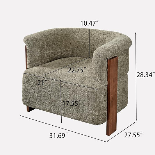 Merax 31.7" Mid-Century Teddy Fleece Barrel Accent Chair, Green | Green Teddy Fleece Upholstered Armchair, Modern Wraparound Lounge Chair for Living Room, Bedroom, Entryway