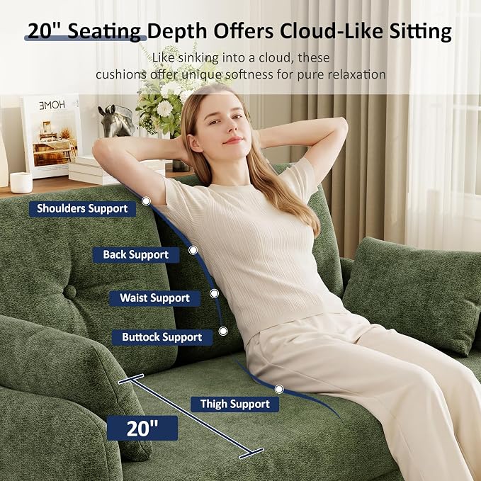 Vipbear 48" Loveseat Sofa,Modern Small Couches for Small Spaces,Green Chenille Love Seat Couch for Living Room,Bedroom,Apartment,Office,Deep Seat,Throw Pillow,Side Pockets,Curved Armrest