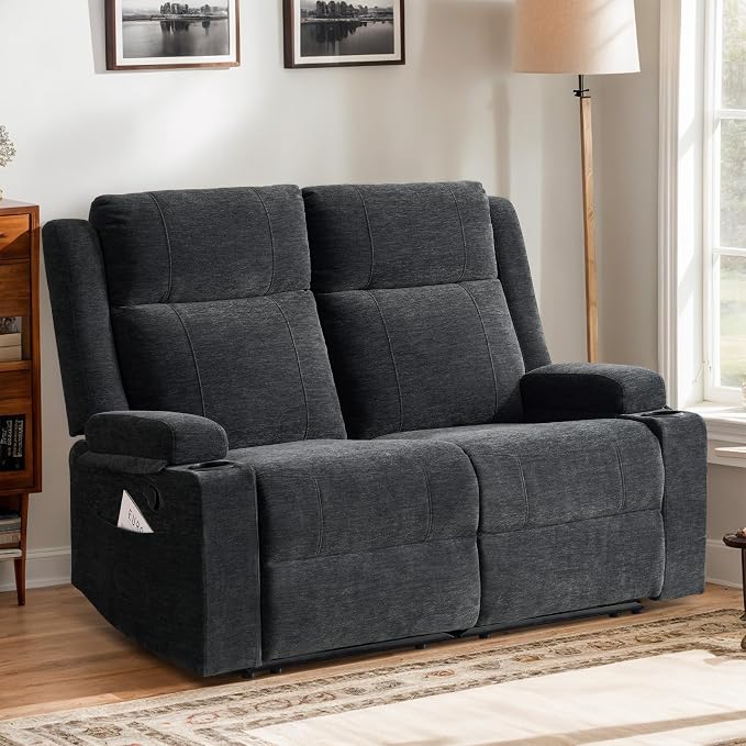 GUEAPY 55" Manual Reclining Loveseat Sofa – Space Saving RV Couch with Cup Holders, Dual Seat Reclining & Love Seat Design, Ideal for RV Campers, Motorhomes & Living Room