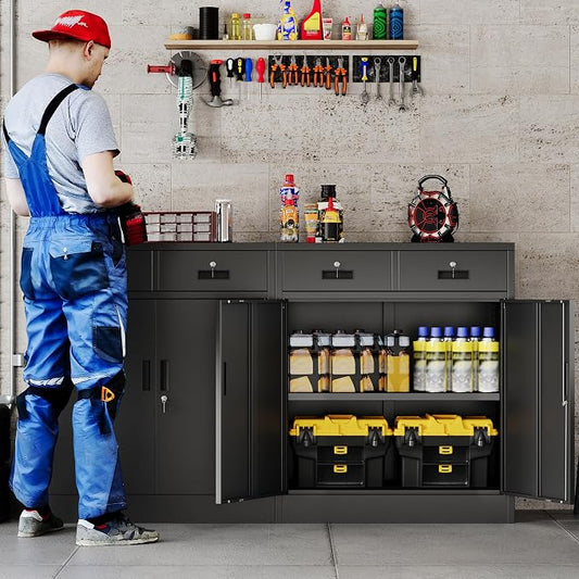 Locking Storage Cabinet, 36" H Metal Storage Cabinet, Metal Garage Storage Cabinet for Home, School, Office, Garage, Black