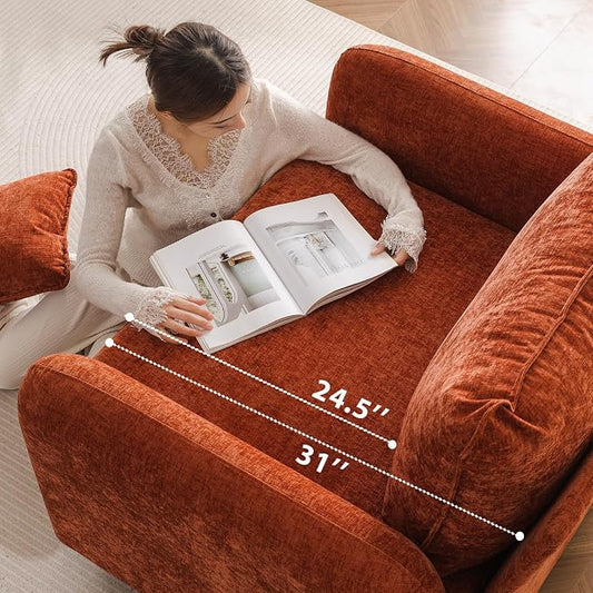 Rexulqo Oversized Accent Chair with All Seats Storage,Comfy Living Room Chairs with 2 Throw Pillow,Upholstered Mid-Century Armchair,24.5'' Deep Seat,Reading Chair for Bedroom,Office,Chenille,Orange