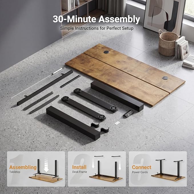 Claiks Electric Standing Desk, 40 x 24 Inch Height Adjustable Sit Stand Desk for Home Office, Computer Desk with Memory Presets, Cable Management & Headphone Hooks, 156 lbs Capacity, Rustic Brown
