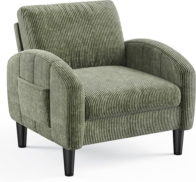 Homkdom Accent Chair for Living Room Chairs Green Reading Chair for Bedroom Mid Century Modern Arm Chair Upholstered Comfy Chair for Apartment, Waiting Room