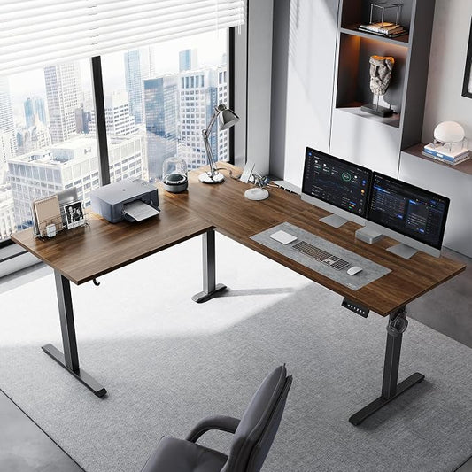Klicelor L Shaped Standing Desk 63 x 55 Inch,Electric Height Adjustable Corner Desk with Cable Management & Power Outlets, Ergonomic Sit Stand Up Computer Table for Home Office,Dark Walnut