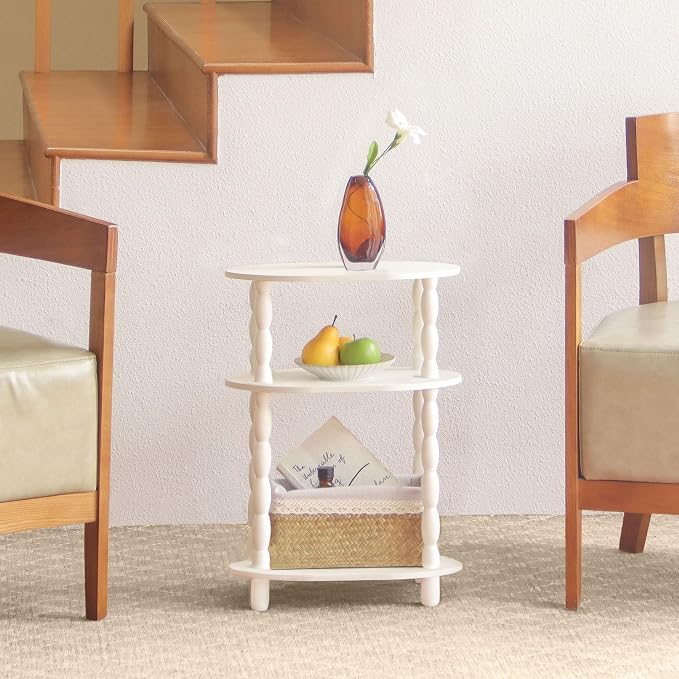 MaxSmeo Narrow Side Table, Small End Table with 3-Tier Open Shelf, Slim Bedside Table Nightstand for Small Spaces, Bedroom, Living Room (White)