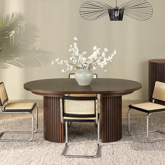 Transformer Table - Solid Wood Extendable Round Dining Table, Extendable Round Dining Table, Space-Saving Modern Furniture, Elegant and Functional Design, Dark Brown (Table Only)