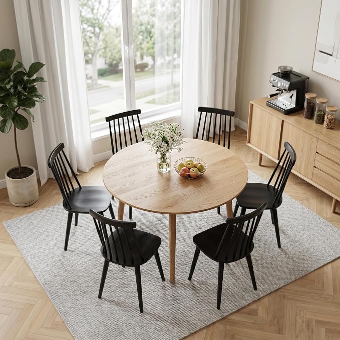 DUHOME Black Windsor Wooden Dining Chairs Set of 6, Wood Dining Room Chair Black Spindle Side Kitchen Room Country Farmhouse Chairs