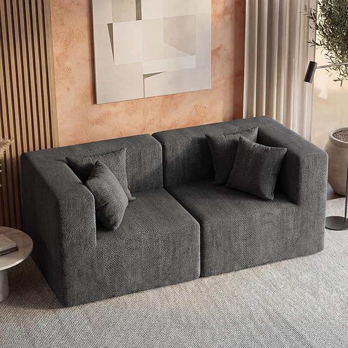 MONVANE 75" Loveseat Sofa, Comfy Chenille Modular Sectional Sofa with 4 Pillows, Modern Deep Seat Boneless Couch, 2 Seater Sofa for Living Room, Bedroom and Apartment, Grey