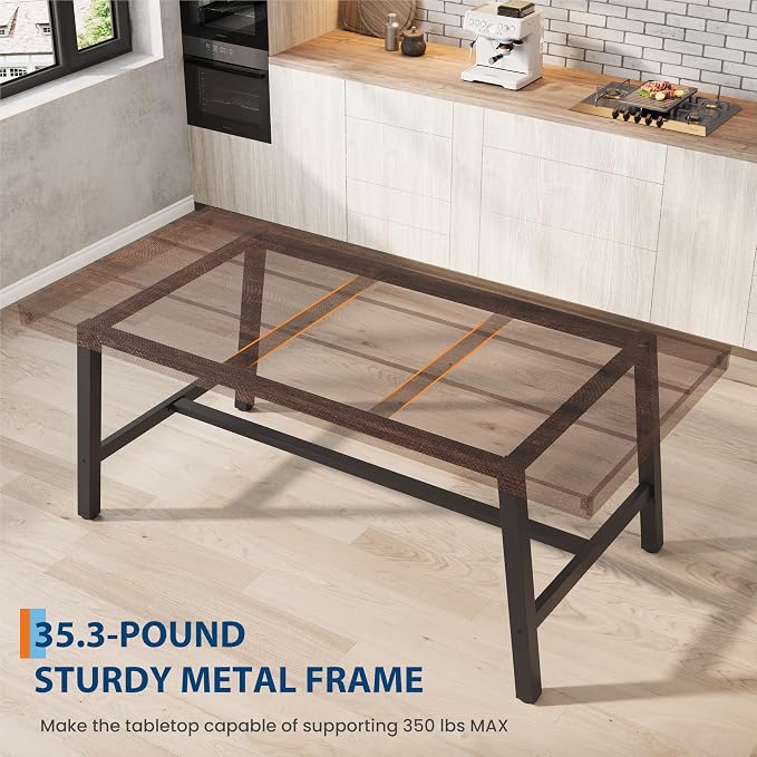 GarveeHome Industrial Dining Table for 4-6 People, 63" Long Kitchen Table with Sturdy Metal Frame, Rectangular Counter for Dinner, Kitchen, Dining Room (Rustic Birch, 63" Non-extendable)