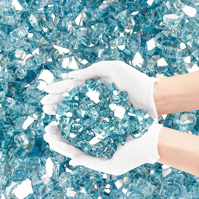Skyflame 15 Pounds Fire Pit Glass, 1/2 Inch Aqua Blue Reflective Fire Glass for Fire Pit Table/Fireplace/Landscaping