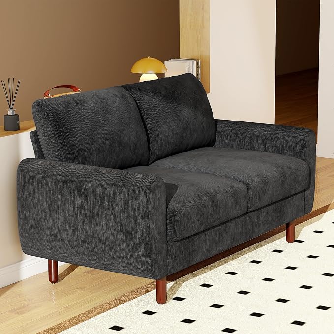 Ihanherry 68" Loveseat Sofa, Modern 2-Seat Couch, Mid Century Sofa, Comfy Chenille Deep Seat Couch for Living Room, Bedroom, Office, Apartment, Black